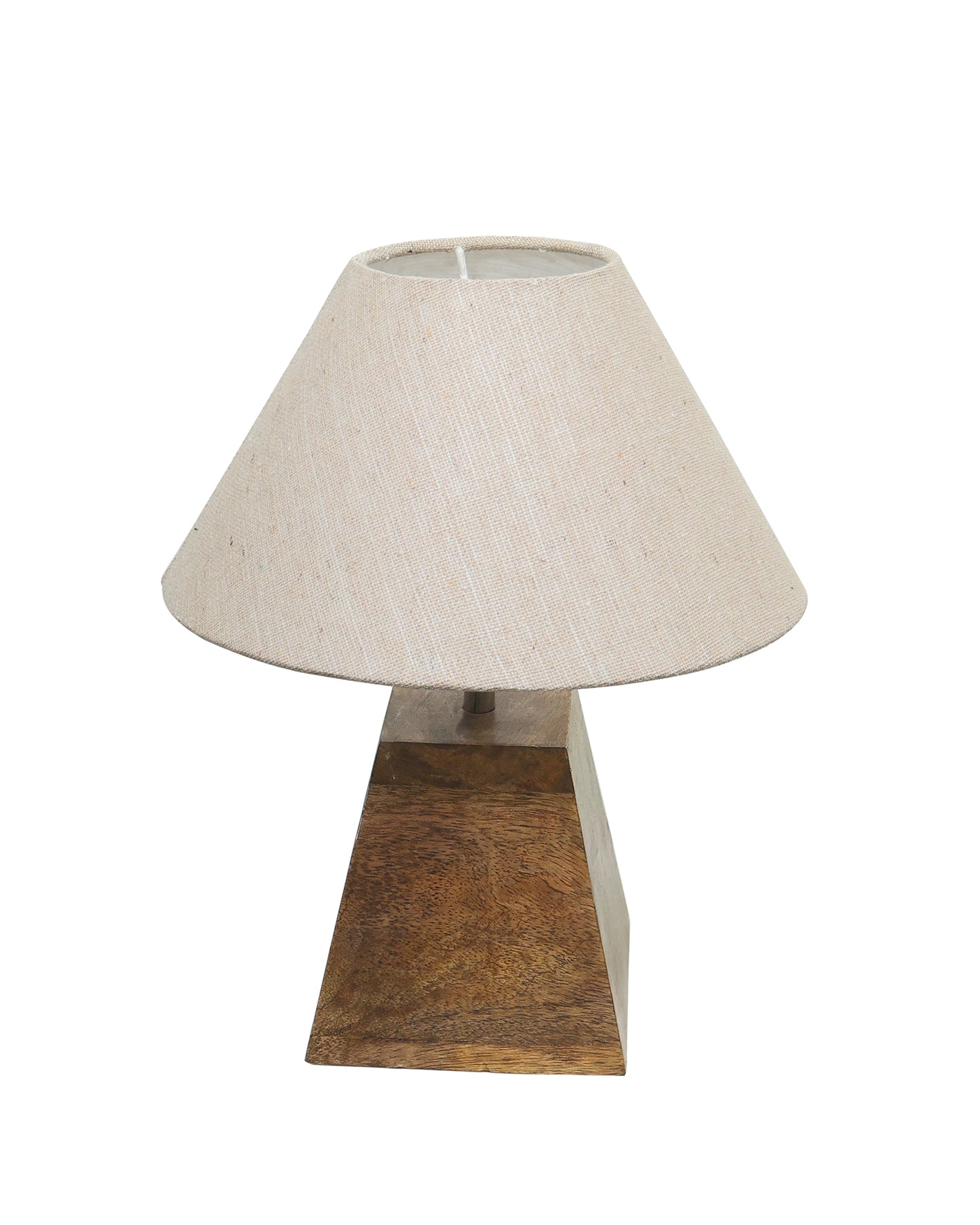 Wood Table Lamp, Modern Base Fabric Lampshade for Home Office Cafe Restaurant, Pyramid