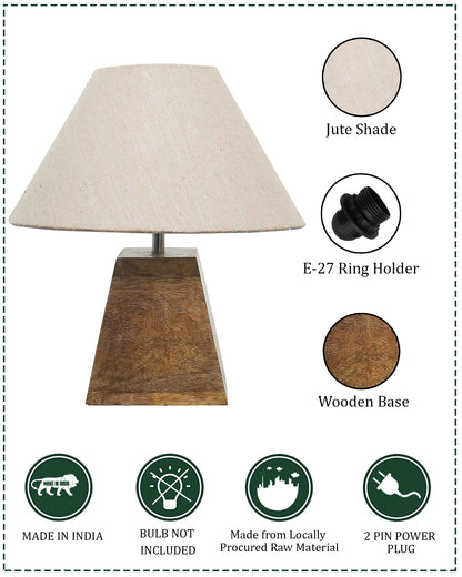 Wood Table Lamp, Modern Base Fabric Lampshade for Home Office Cafe Restaurant, Pyramid