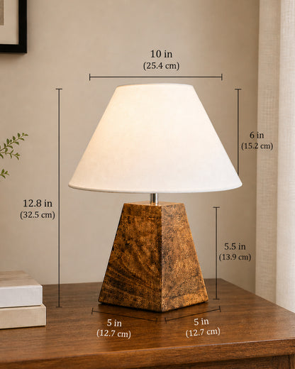 Wood Table Lamp, Modern Base Fabric Lampshade for Home Office Cafe Restaurant, Pyramid
