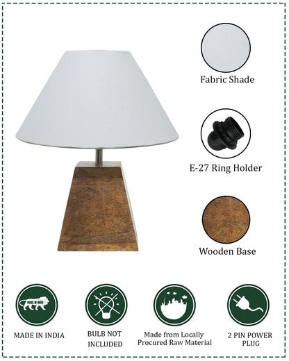 Wood Table Lamp, Modern Base Fabric Lampshade for Home Office Cafe Restaurant, Pyramid