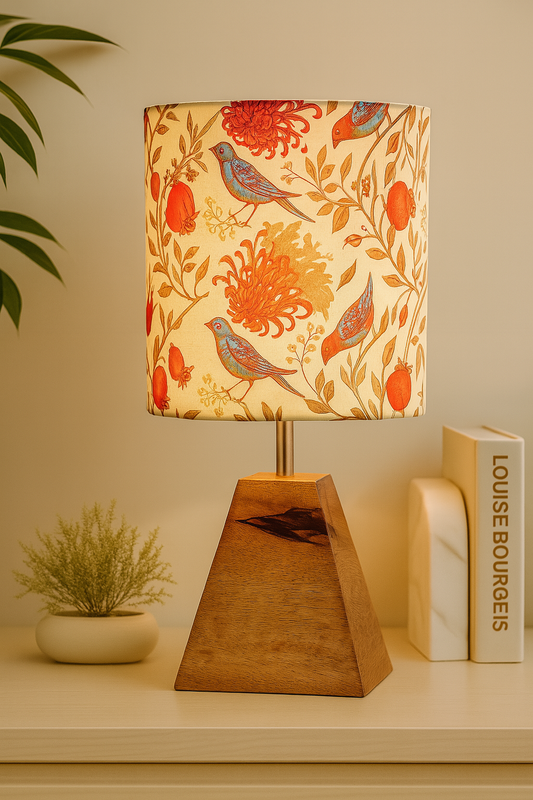 Wood Table Lamp, Modern Base Fabric Lampshade for Home Office Cafe Restaurant, Pyramid
