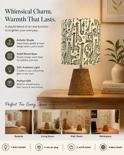 Wood Table Lamp, Modern Base Fabric Lampshade for Home Office Cafe Restaurant, Pyramid