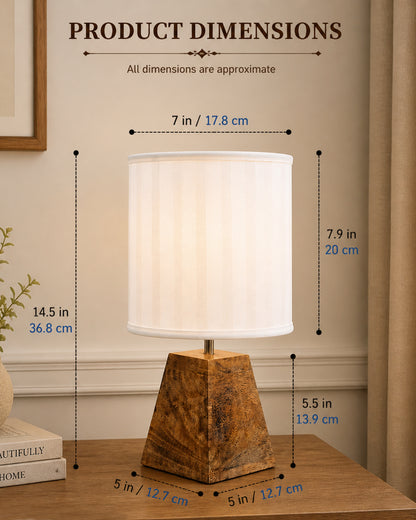 Wood Table Lamp, Modern Base Fabric Lampshade for Home Office Cafe Restaurant, Pyramid