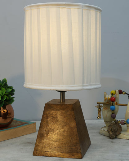 Wood Table Lamp, Modern Base Fabric Lampshade for Home Office Cafe Restaurant, Pyramid
