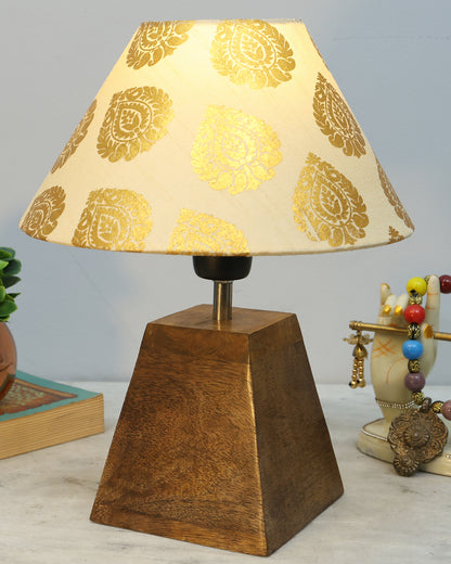 Wood Table Lamp, Modern Base Fabric Lampshade for Home Office Cafe Restaurant, Pyramid