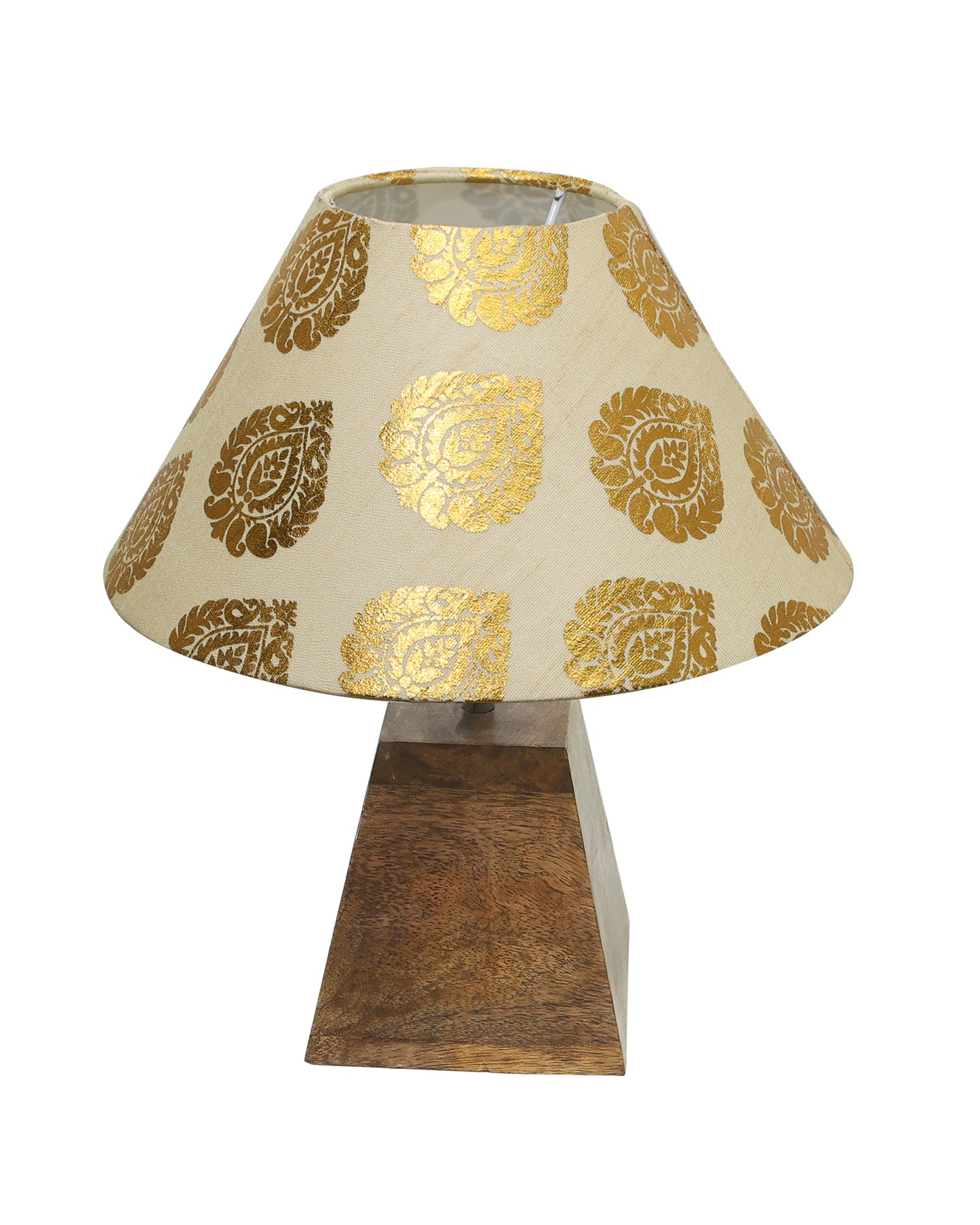 Wood Table Lamp, Modern Base Fabric Lampshade for Home Office Cafe Restaurant, Pyramid