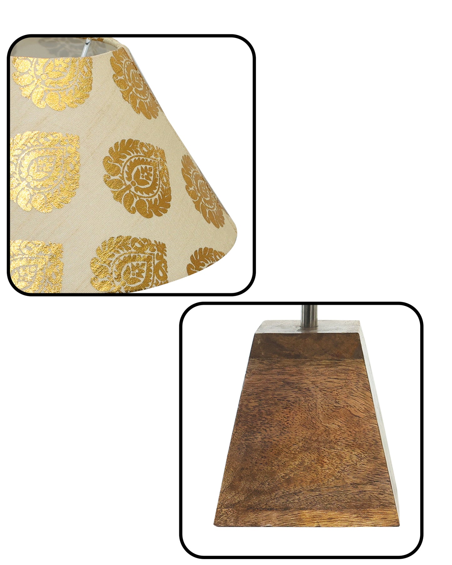 Wood Table Lamp, Modern Base Fabric Lampshade for Home Office Cafe Restaurant, Pyramid