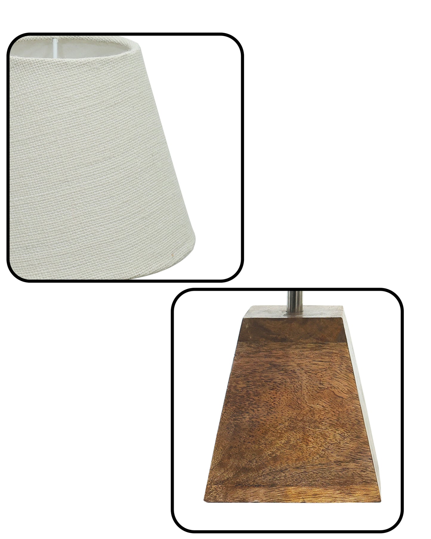 Wood Table Lamp, Modern Base Fabric Lampshade for Home Office Cafe Restaurant, Pyramid, White Jute
