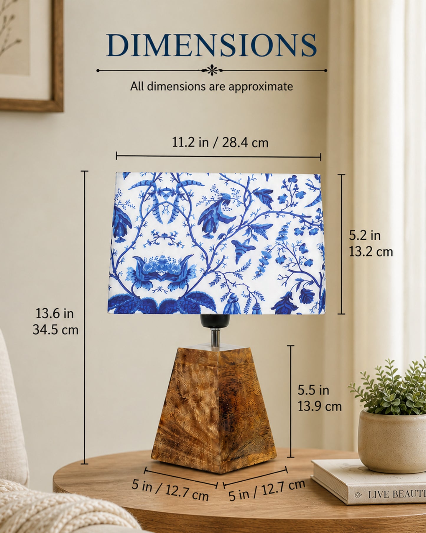Wood Table Lamp, Modern Base Fabric Lampshade for Home Office Cafe Restaurant, Pyramid, Bird Square