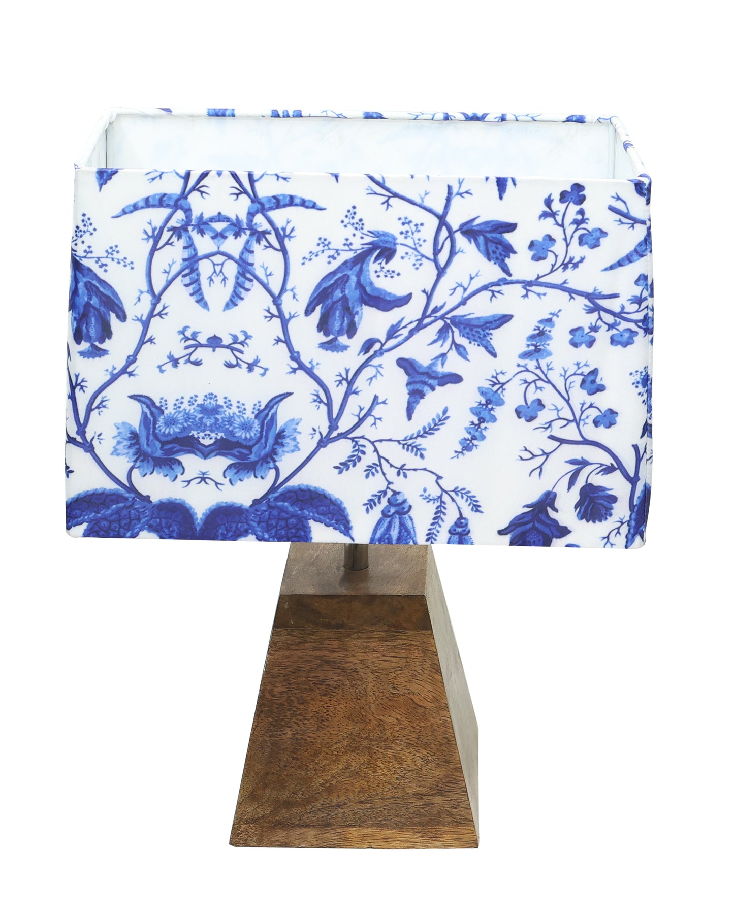Wood Table Lamp, Modern Base Fabric Lampshade for Home Office Cafe Restaurant, Pyramid, Bird Square