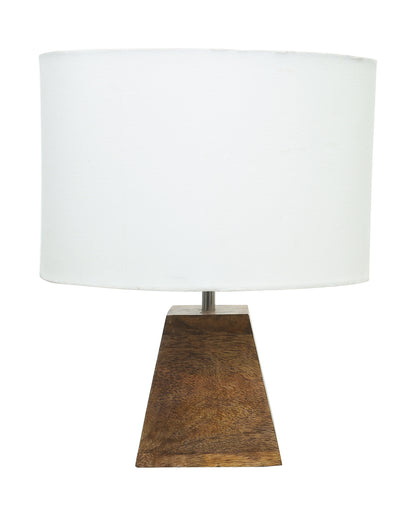 Wood Table Lamp, Modern Base Fabric Lampshade for Home Office Cafe Restaurant, Pyramid, Oval White