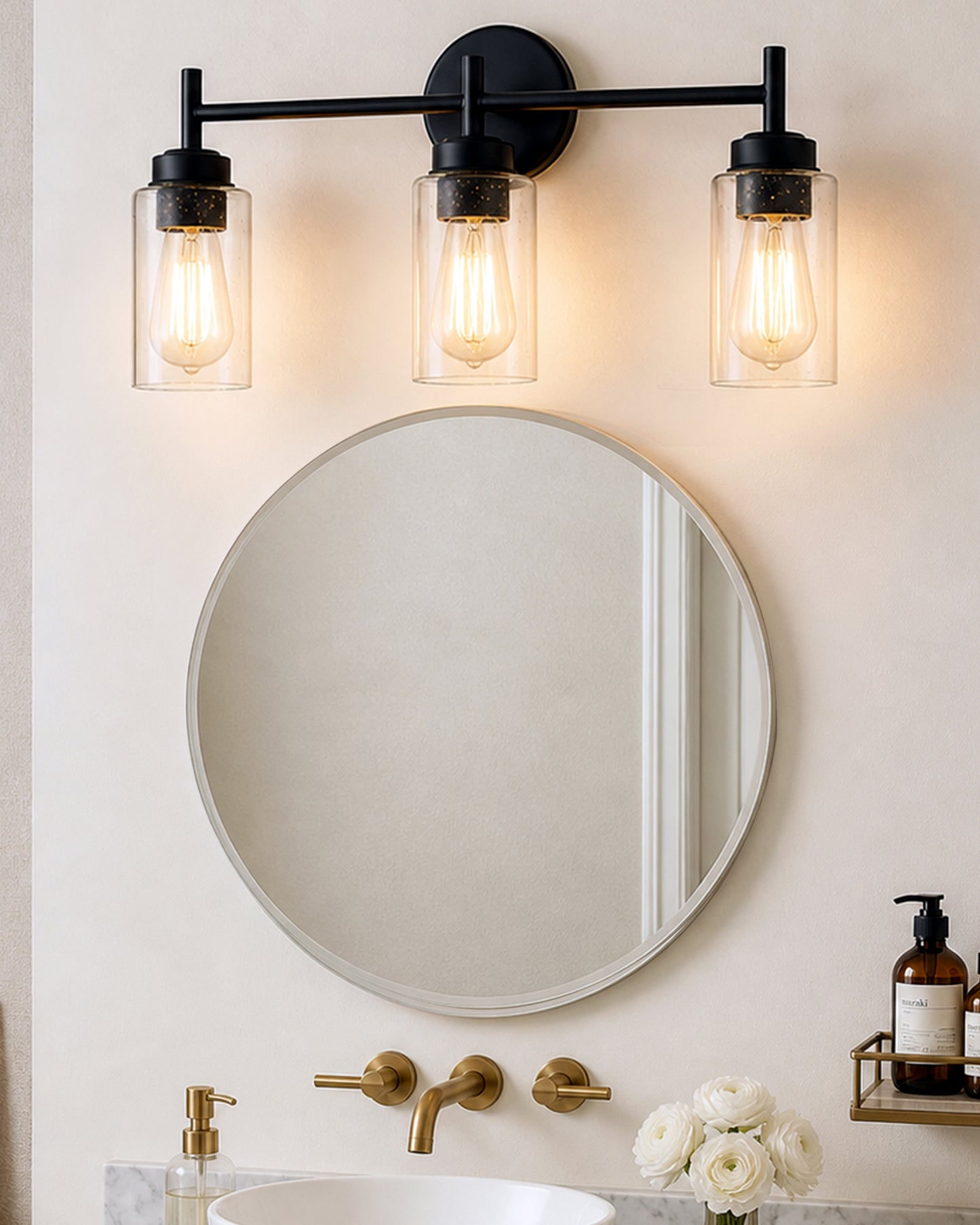 Black Wall Sconce,Modern Bathroom Wall Light Fixtures 3 Light Bathroom Vanity Light, Bathroom Lights Over Mirror, Farmhouse