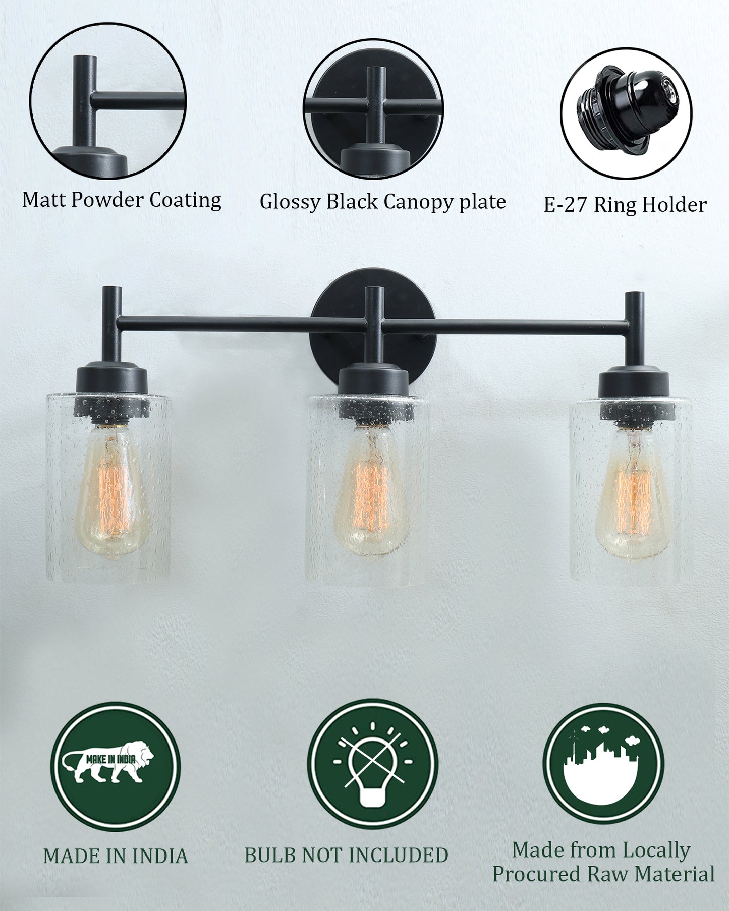 Black Wall Sconce,Modern Bathroom Wall Light Fixtures 3 Light Bathroom Vanity Light, Bathroom Lights Over Mirror, Farmhouse