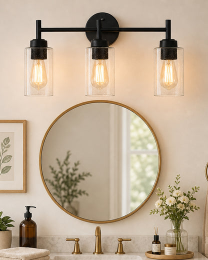 Black Wall Sconce,Modern Bathroom Wall Light Fixtures 3 Light Bathroom Vanity Light, Bathroom Lights Over Mirror, Farmhouse