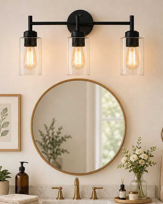 Black Wall Sconce,Modern Bathroom Wall Light Fixtures 3 Light Bathroom Vanity Light, Bathroom Lights Over Mirror, Farmhouse