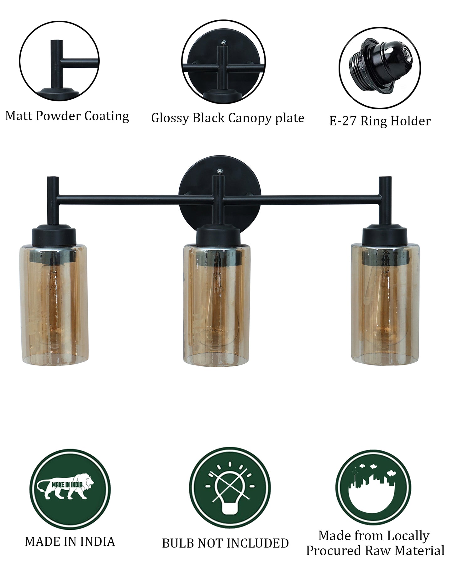 Black Wall Sconce,Modern Bathroom Wall Light Fixtures 3 Light Bathroom Vanity Light, Bathroom Lights Over Mirror, Farmhouse