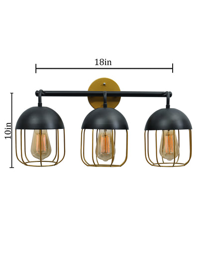 Cage Wall Sconce,Modern Bathroom Wall Light Fixtures 3 Light Bathroom Vanity Light, Fixture for Bathroom Lights Over Mirror, Farmhouse Black and Gold