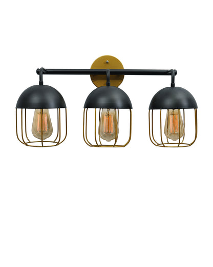Cage Wall Sconce,Modern Bathroom Wall Light Fixtures 3 Light Bathroom Vanity Light, Fixture for Bathroom Lights Over Mirror, Farmhouse Black and Gold