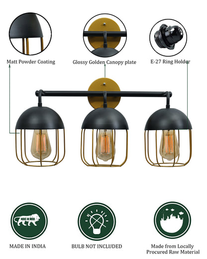 Cage Wall Sconce,Modern Bathroom Wall Light Fixtures 3 Light Bathroom Vanity Light, Fixture for Bathroom Lights Over Mirror, Farmhouse Black and Gold