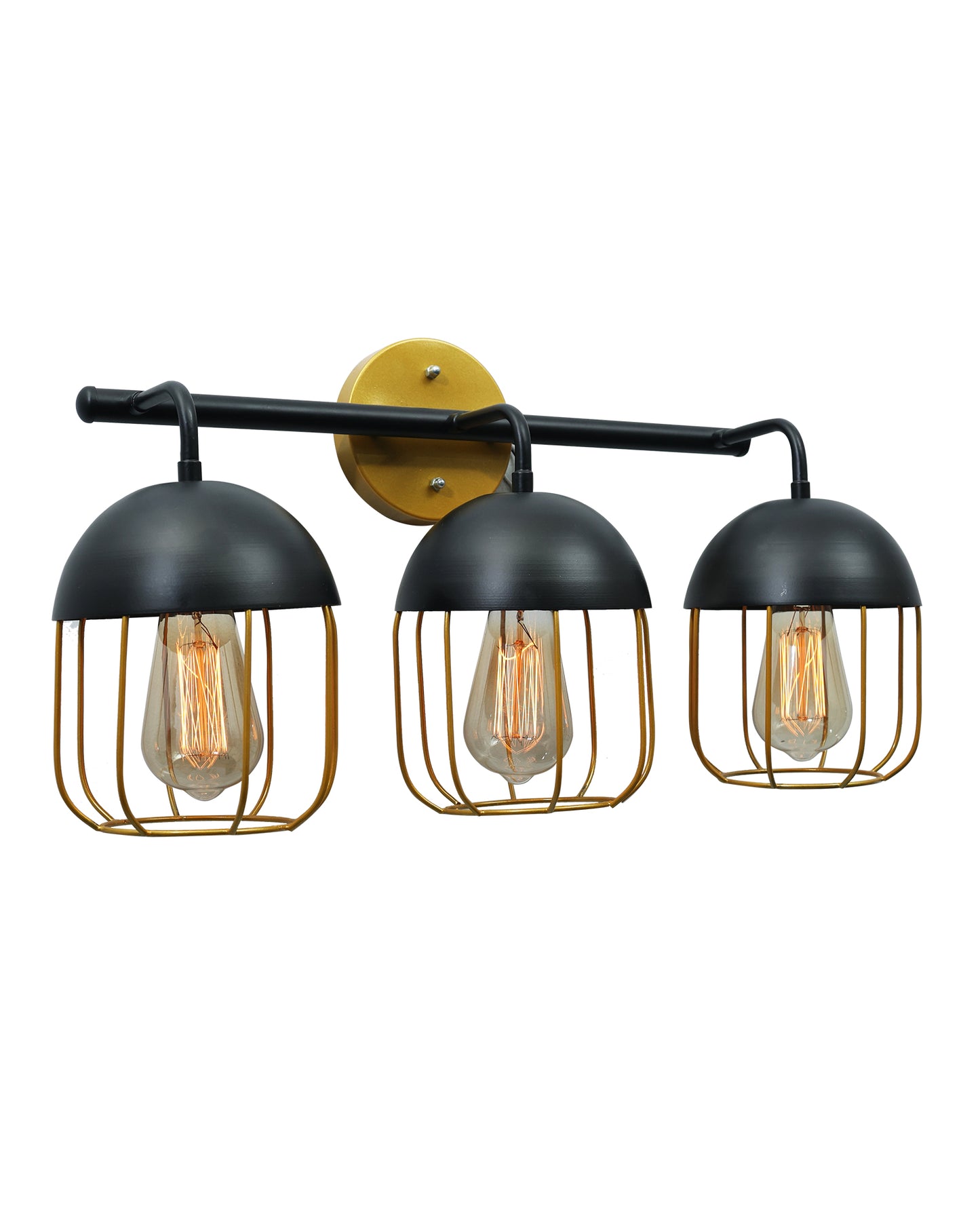 Cage Wall Sconce,Modern Bathroom Wall Light Fixtures 3 Light Bathroom Vanity Light, Fixture for Bathroom Lights Over Mirror, Farmhouse Black and Gold