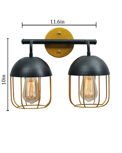 Cage Wall Sconce,Modern Bathroom Wall Light Fixtures 2 Light Bathroom Vanity Light, Fixture for Bathroom Lights Over Mirror, Farmhouse Black and Gold