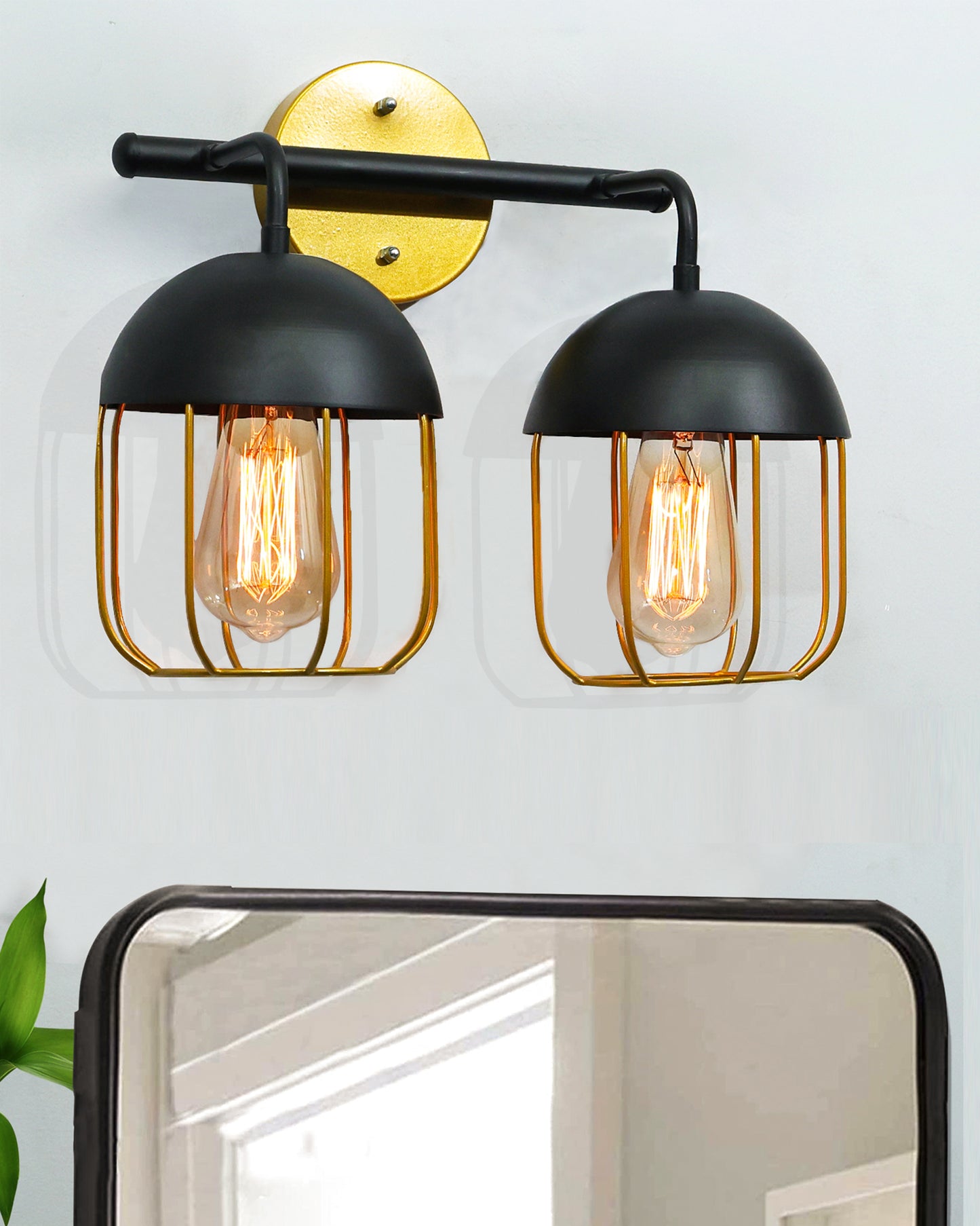 Cage Wall Sconce,Modern Bathroom Wall Light Fixtures 2 Light Bathroom Vanity Light, Fixture for Bathroom Lights Over Mirror, Farmhouse Black and Gold
