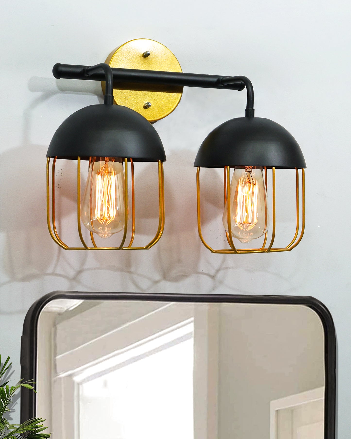 Cage Wall Sconce,Modern Bathroom Wall Light Fixtures 2 Light Bathroom Vanity Light, Fixture for Bathroom Lights Over Mirror, Farmhouse Black and Gold
