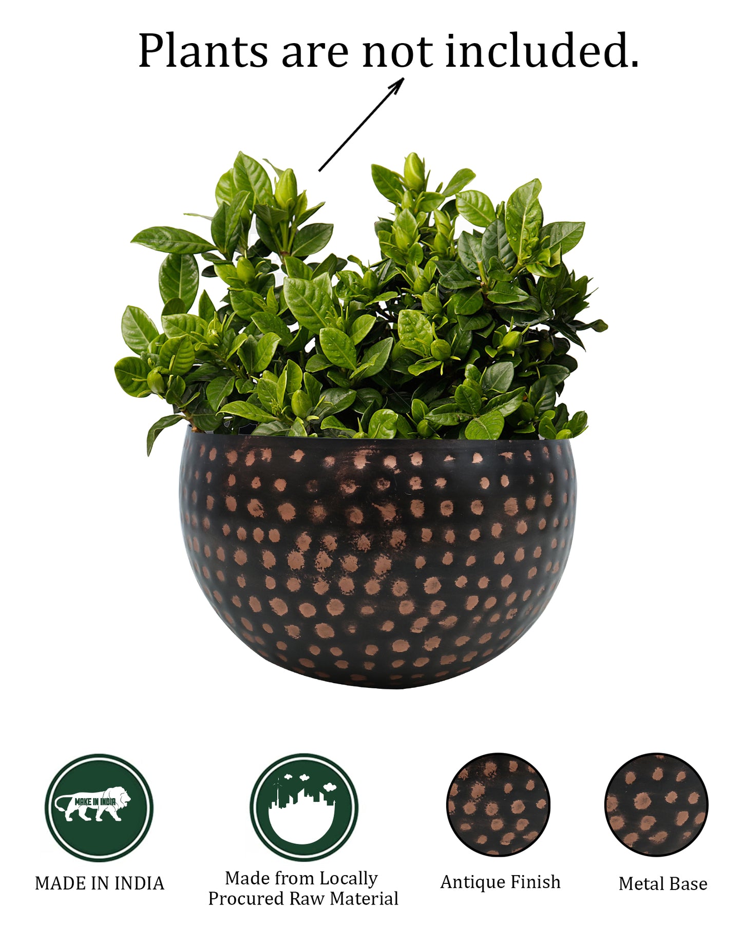 Metal Plant Pot with Hammered Design, Decorative Small Succulent Planter, Bowl