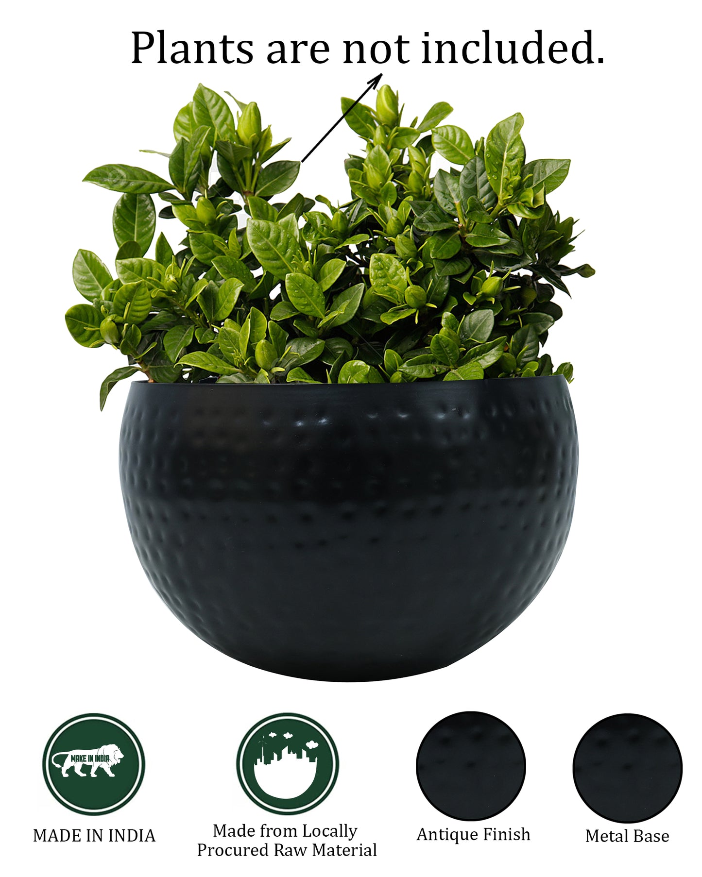 Metal Plant Pot with Hammered Design, Decorative Small Succulent Planter, Bowl