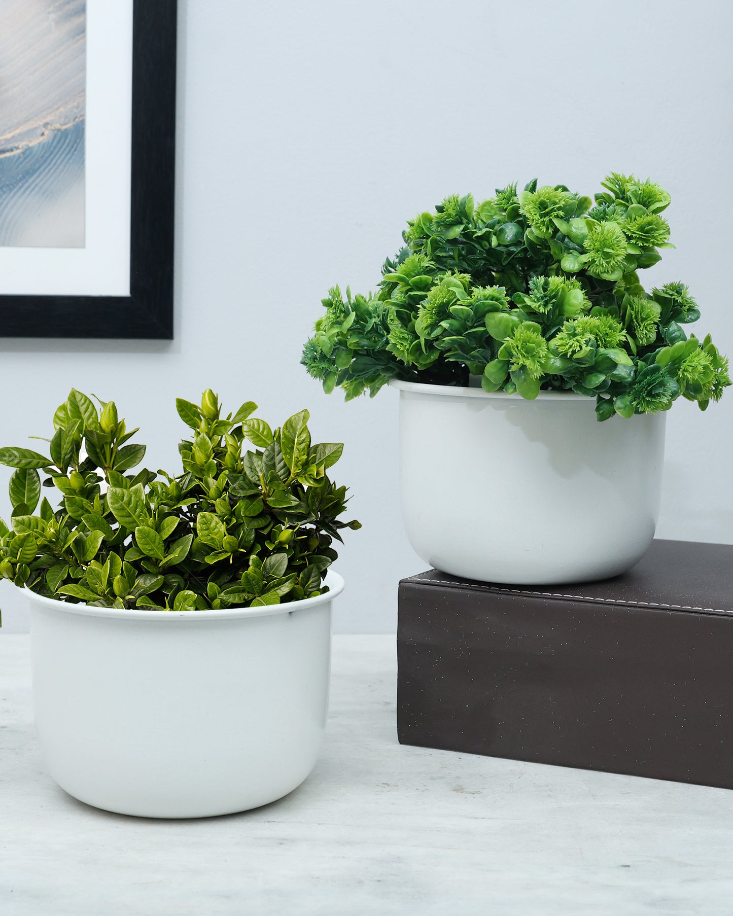 Homesake® Handcrafted Metal Planter Pot – Round Flower Pot, Indoor Outdoor Home & Office Decor, Modern Decorative Pot for Table, Shelf, Balcony, Living Room & Garden (White)