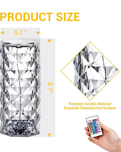 Remote Control Crystal 16 Color Changing Rose Crystal Table Lamp USB Touch Cylinder