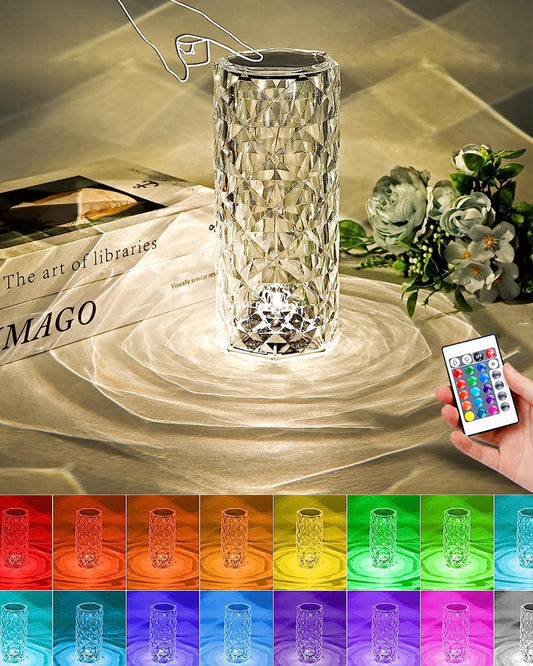 Remote Control Crystal 16 Color Changing Rose Crystal Table Lamp USB Touch Cylinder