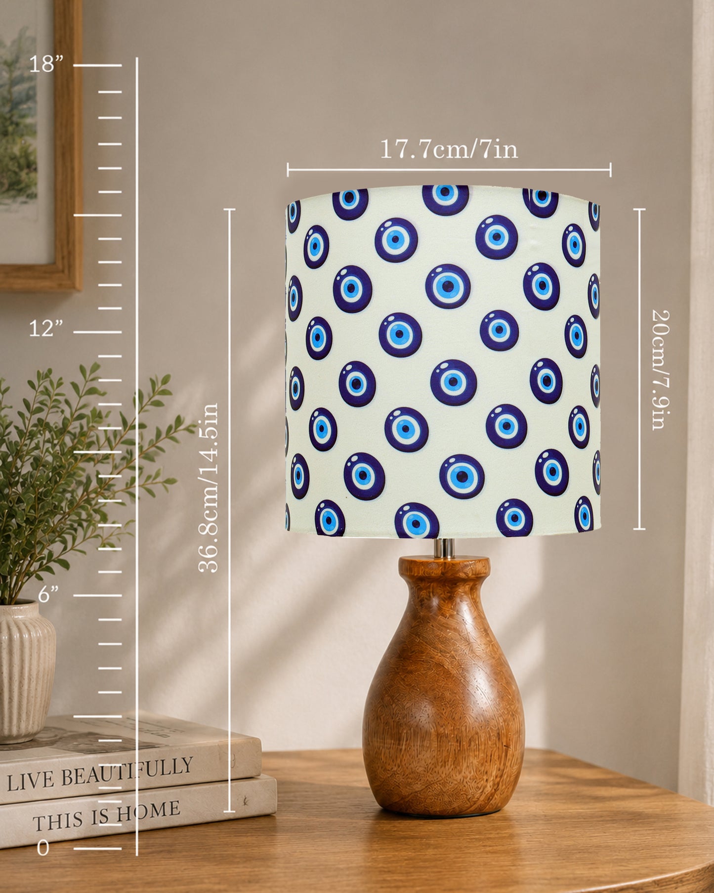 Dovel Pot Modern Table Lamp, Wooden Base Modern Fabric Lampshade for Home Office Cafe Restaurant