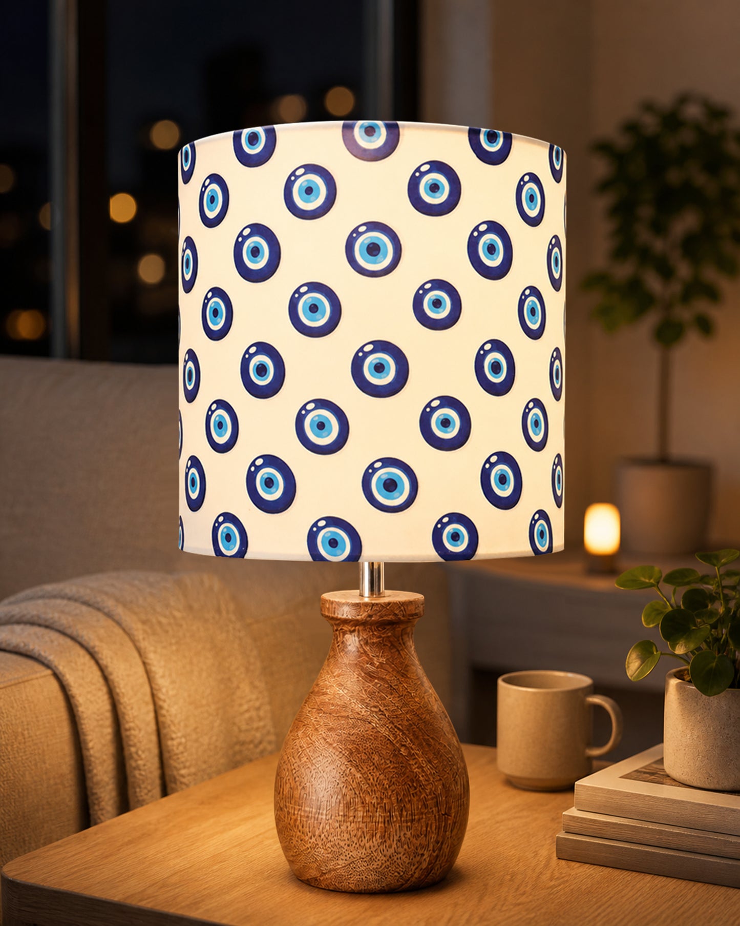 Dovel Pot Modern Table Lamp, Wooden Base Modern Fabric Lampshade for Home Office Cafe Restaurant
