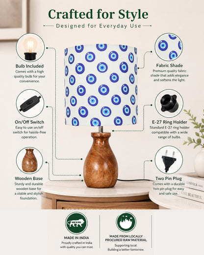 Dovel Pot Modern Table Lamp, Wooden Base Modern Fabric Lampshade for Home Office Cafe Restaurant