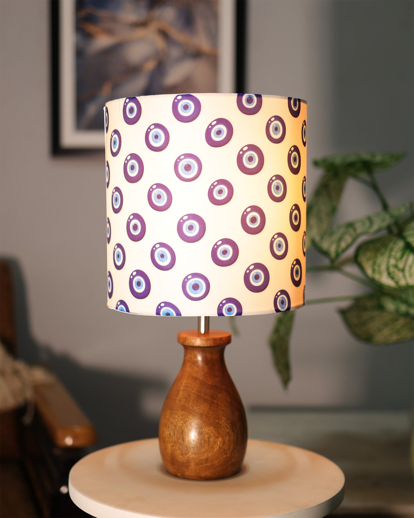 Dovel Pot Modern Table Lamp, Wooden Base Modern Fabric Lampshade for Home Office Cafe Restaurant