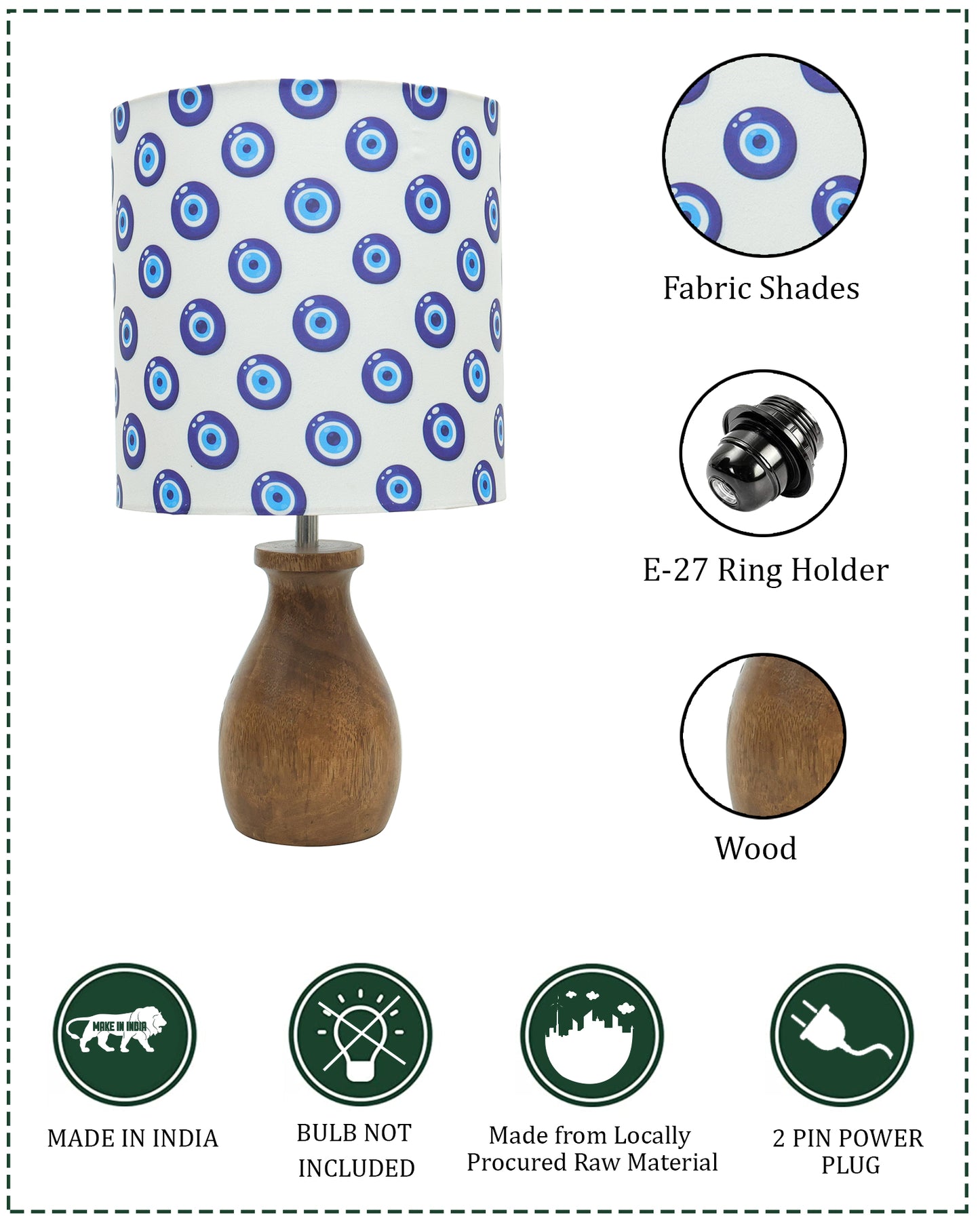Dovel Pot Modern Table Lamp, Wooden Base Modern Fabric Lampshade for Home Office Cafe Restaurant