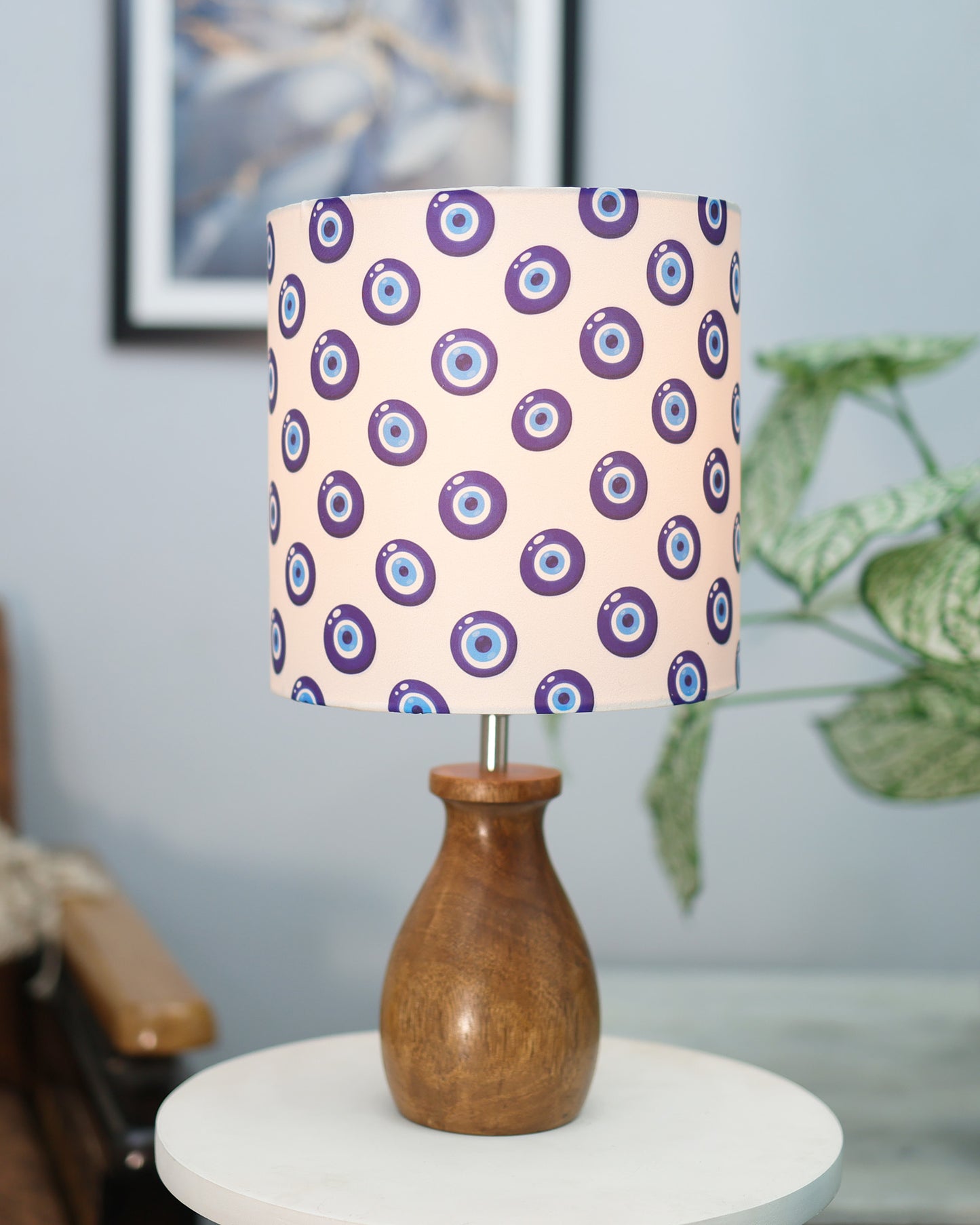 Dovel Pot Modern Table Lamp, Wooden Base Modern Fabric Lampshade for Home Office Cafe Restaurant