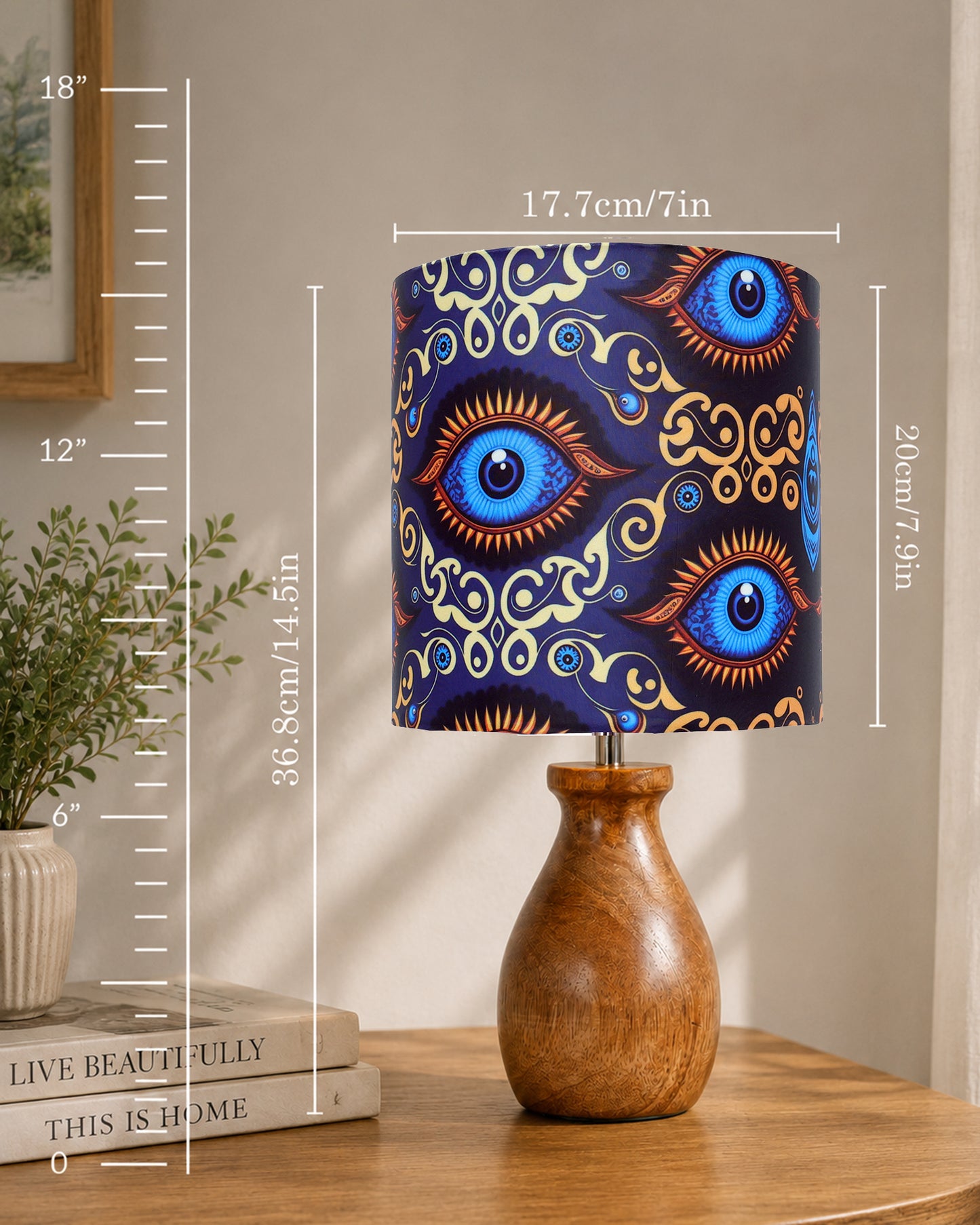 Dovel Pot Modern Table Lamp, Wooden Base Modern Fabric Lampshade for Home Office Cafe Restaurant