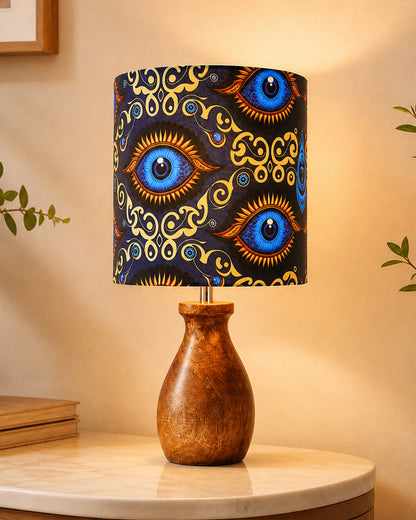 Dovel Pot Modern Table Lamp, Wooden Base Modern Fabric Lampshade for Home Office Cafe Restaurant
