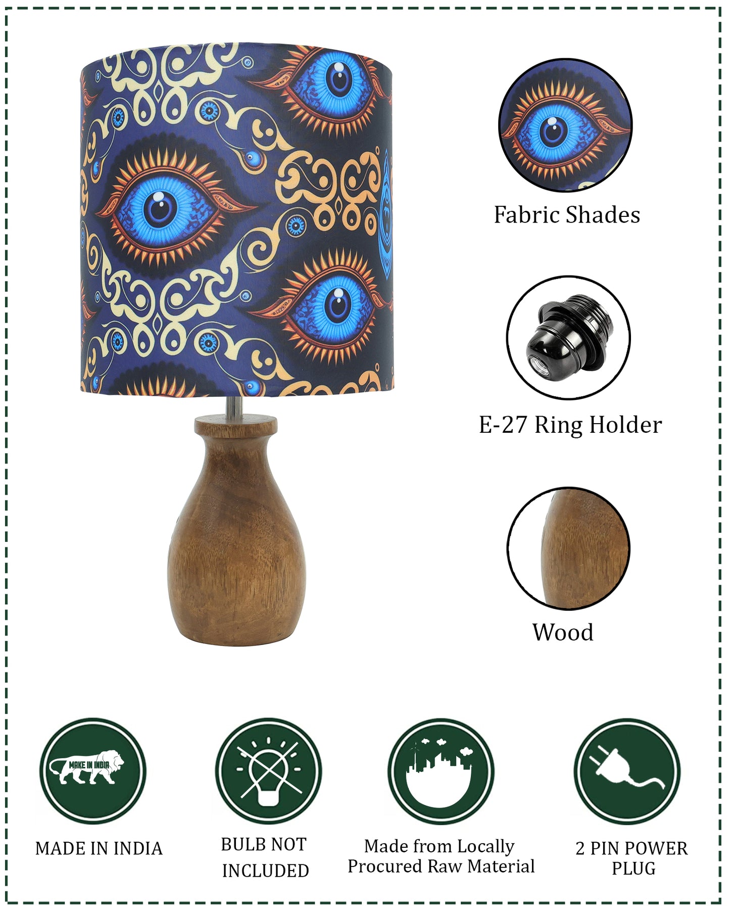 Dovel Pot Modern Table Lamp, Wooden Base Modern Fabric Lampshade for Home Office Cafe Restaurant