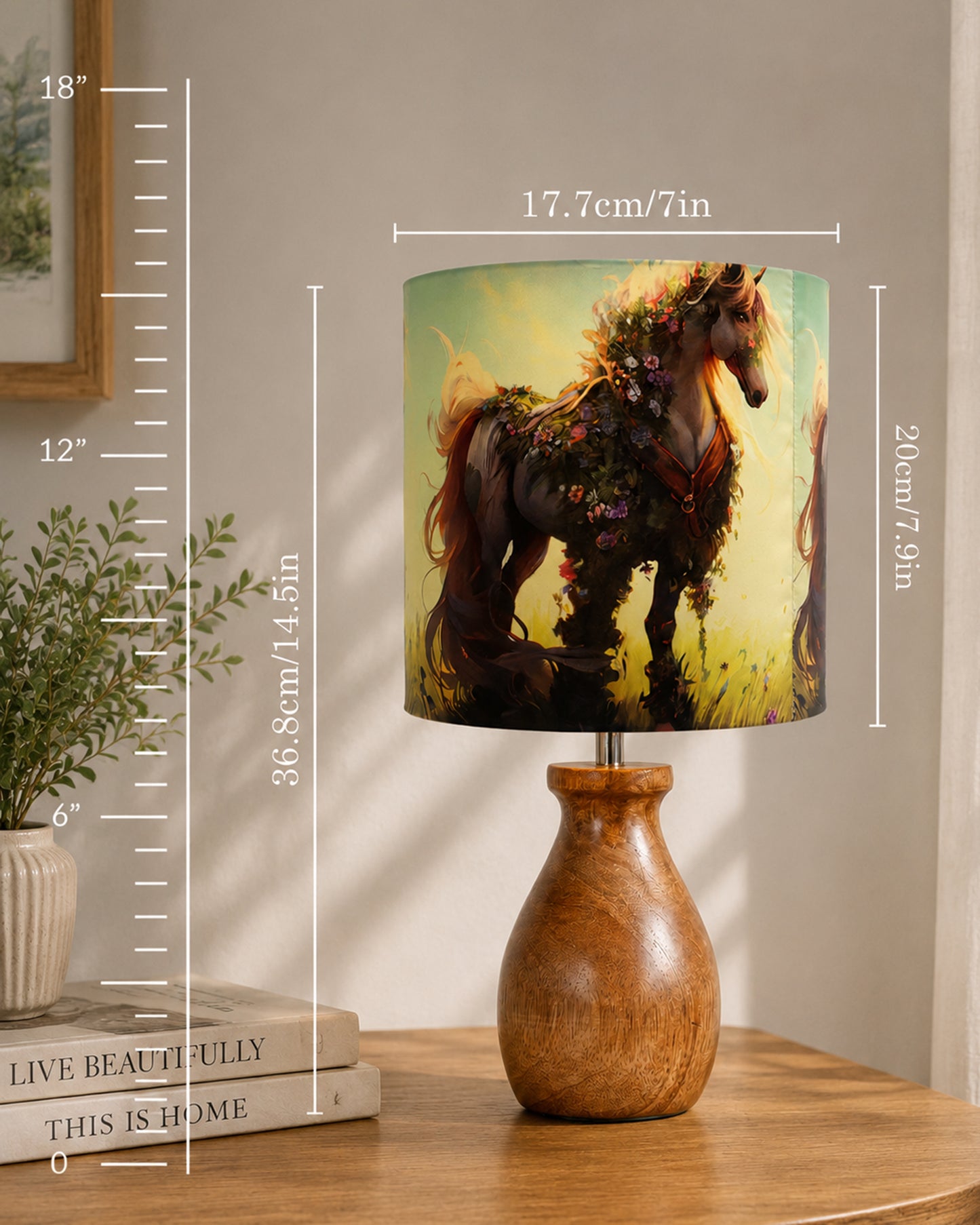 Dovel Pot Modern Table Lamp, Wooden Base Modern Fabric Lampshade for Home Office Cafe Restaurant