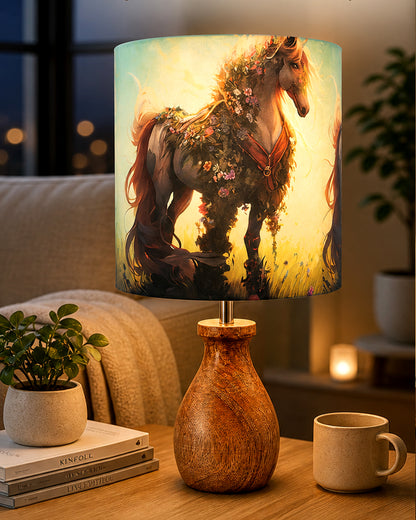 Dovel Pot Modern Table Lamp, Wooden Base Modern Fabric Lampshade for Home Office Cafe Restaurant