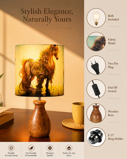 Dovel Pot Modern Table Lamp, Wooden Base Modern Fabric Lampshade for Home Office Cafe Restaurant