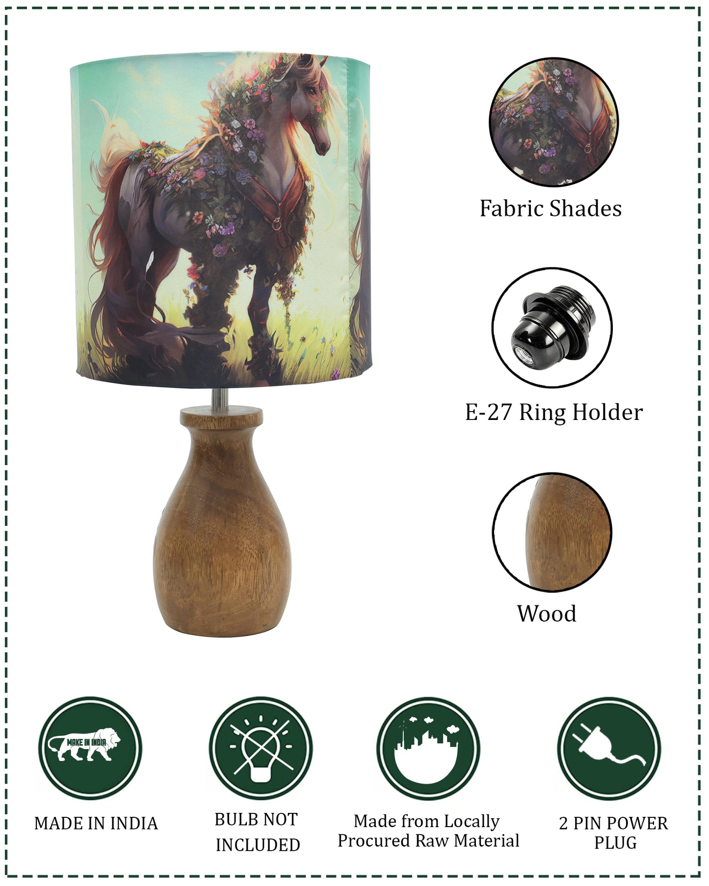 Dovel Pot Modern Table Lamp, Wooden Base Modern Fabric Lampshade for Home Office Cafe Restaurant