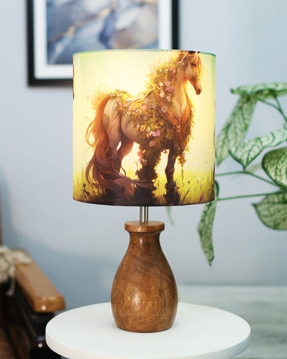 Dovel Pot Modern Table Lamp, Wooden Base Modern Fabric Lampshade for Home Office Cafe Restaurant