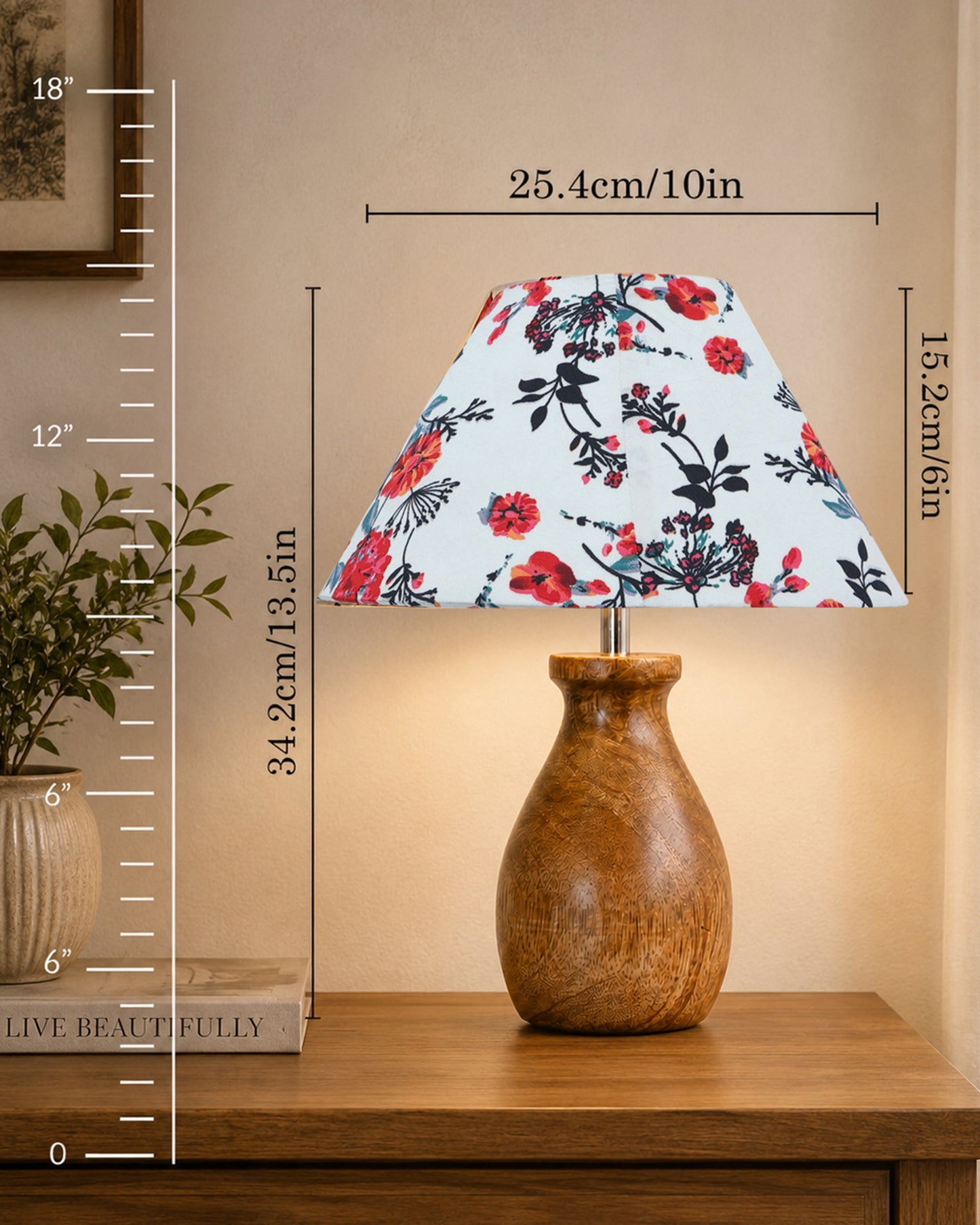 Dovel Pot Modern Table Lamp, Wooden Base Modern Fabric Lampshade for Home Office Cafe Restaurant, Dovel Pot