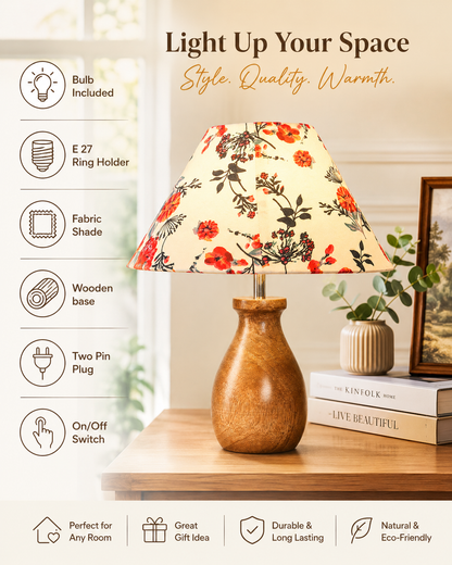 Dovel Pot Modern Table Lamp, Wooden Base Modern Fabric Lampshade for Home Office Cafe Restaurant, Dovel Pot