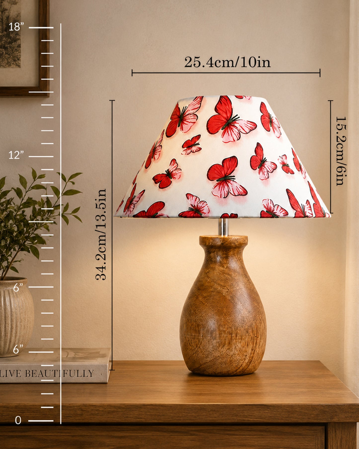 Dovel Pot Modern Table Lamp, Wooden Base Modern Fabric Lampshade for Home Office Cafe Restaurant, Dovel Pot
