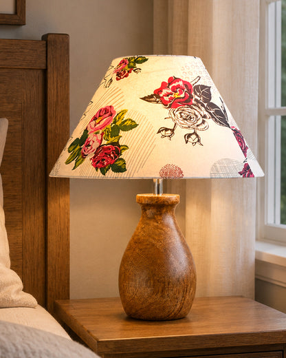 Dovel Pot Modern Table Lamp, Wooden Base Modern Fabric Lampshade for Home Office Cafe Restaurant, Dovel Pot